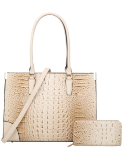 Croco Shopping Bag with Wallet CY-8712W BEIGE